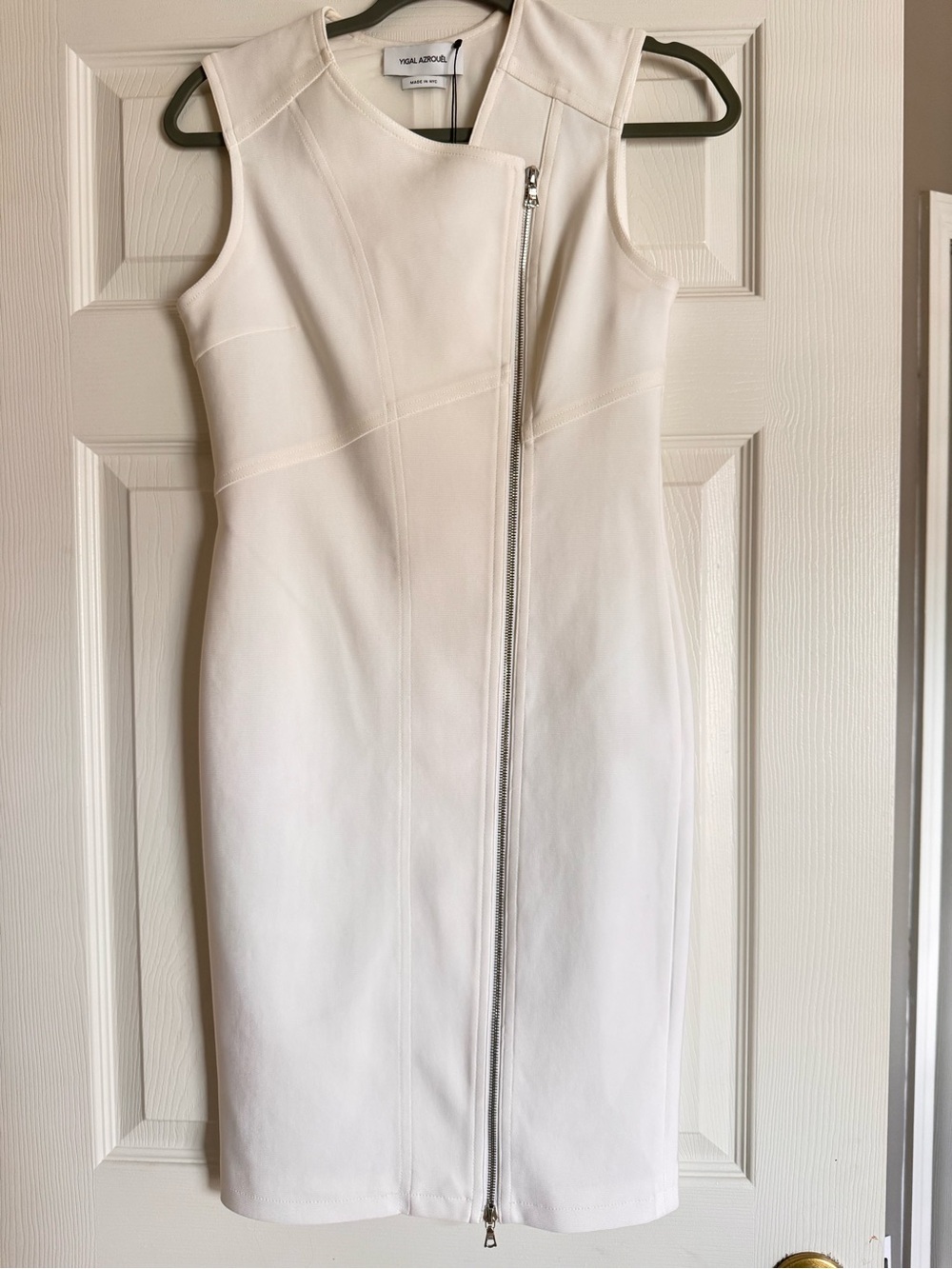 Yigal Azrouel White Sleeveless Zip-Front Midi Dress